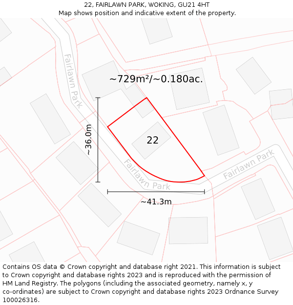 22, FAIRLAWN PARK, WOKING, GU21 4HT: Plot and title map