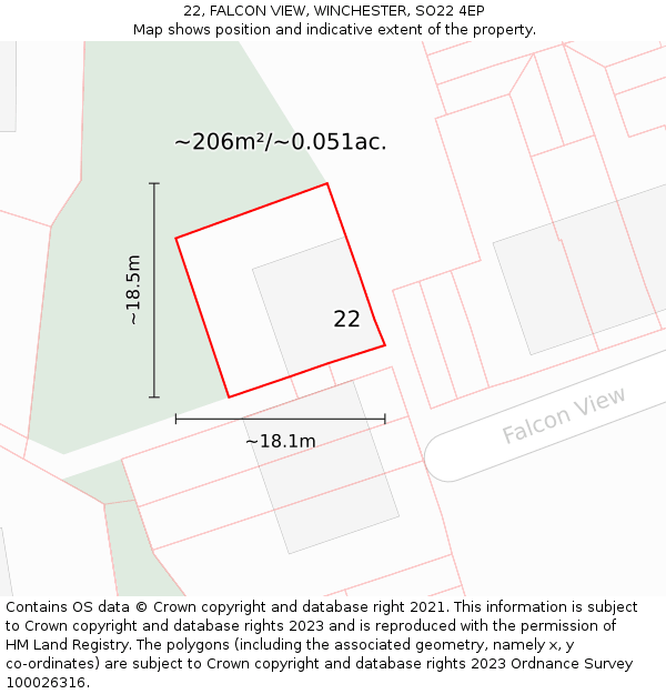 22, FALCON VIEW, WINCHESTER, SO22 4EP: Plot and title map