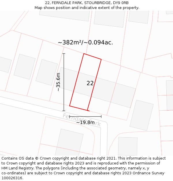 22, FERNDALE PARK, STOURBRIDGE, DY9 0RB: Plot and title map