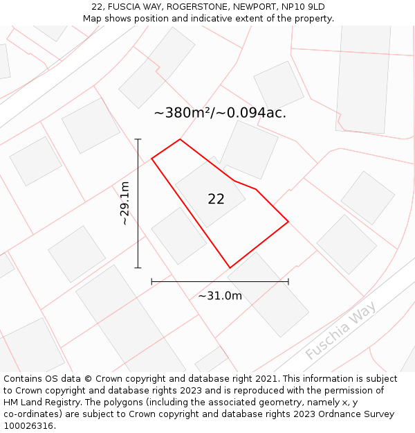 22, FUSCIA WAY, ROGERSTONE, NEWPORT, NP10 9LD: Plot and title map