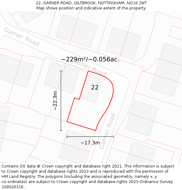 22, GARNER ROAD, GILTBROOK, NOTTINGHAM, NG16 2WT: Plot and title map