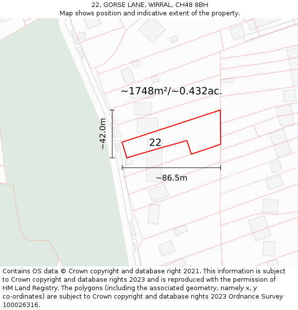 22, GORSE LANE, WIRRAL, CH48 8BH: Plot and title map