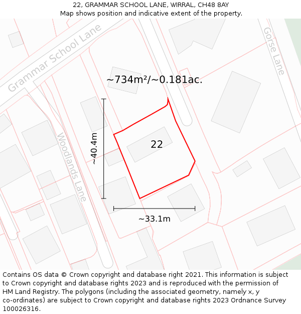 22, GRAMMAR SCHOOL LANE, WIRRAL, CH48 8AY: Plot and title map