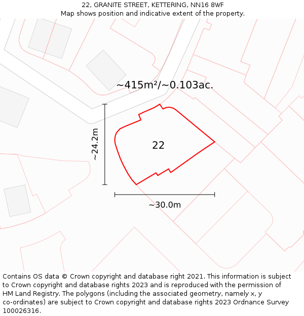 22, GRANITE STREET, KETTERING, NN16 8WF: Plot and title map