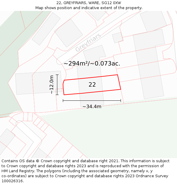 22, GREYFRIARS, WARE, SG12 0XW: Plot and title map
