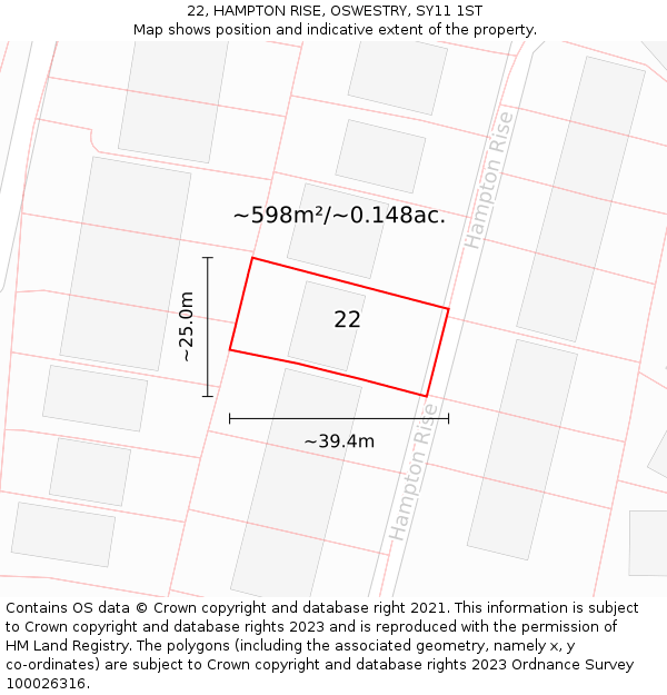 22, HAMPTON RISE, OSWESTRY, SY11 1ST: Plot and title map