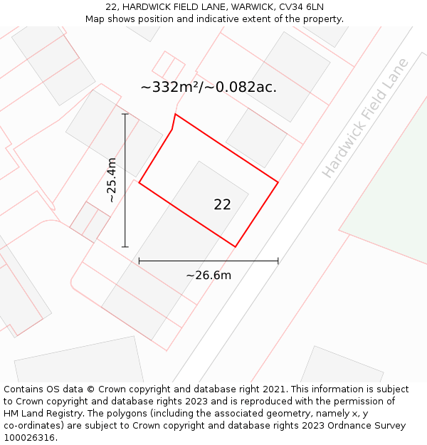 22, HARDWICK FIELD LANE, WARWICK, CV34 6LN: Plot and title map