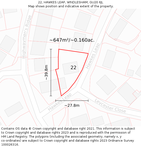 22, HAWKES LEAP, WINDLESHAM, GU20 6JL: Plot and title map