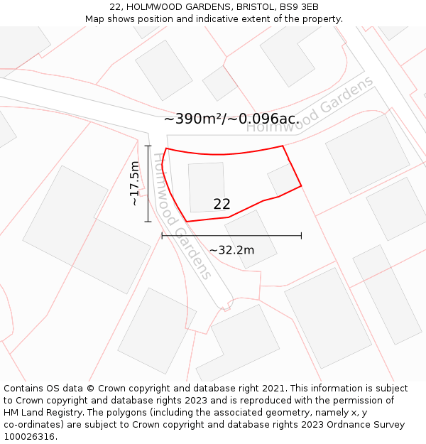 22, HOLMWOOD GARDENS, BRISTOL, BS9 3EB: Plot and title map
