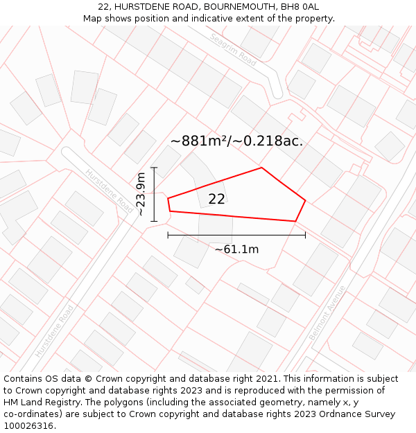 22, HURSTDENE ROAD, BOURNEMOUTH, BH8 0AL: Plot and title map