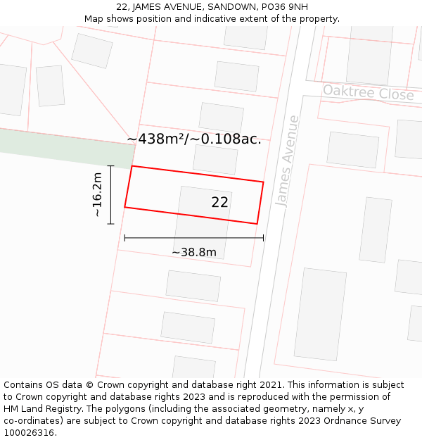 22, JAMES AVENUE, SANDOWN, PO36 9NH: Plot and title map