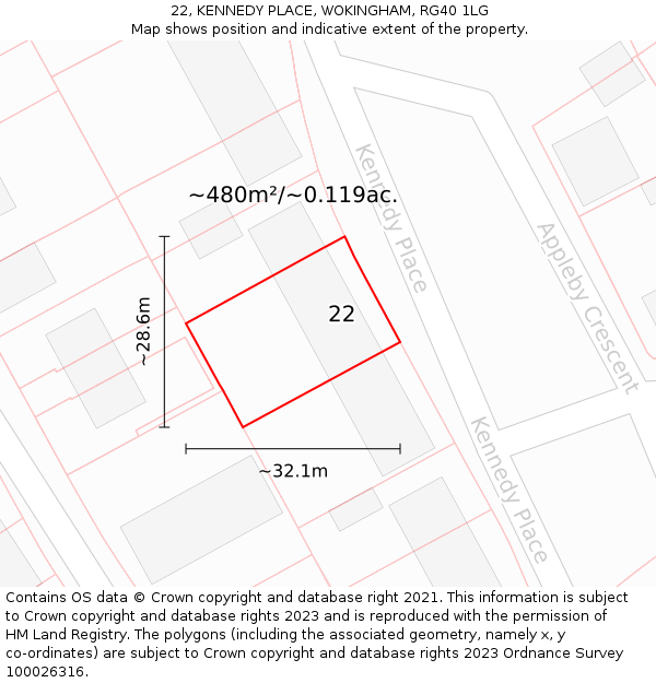 22, KENNEDY PLACE, WOKINGHAM, RG40 1LG: Plot and title map