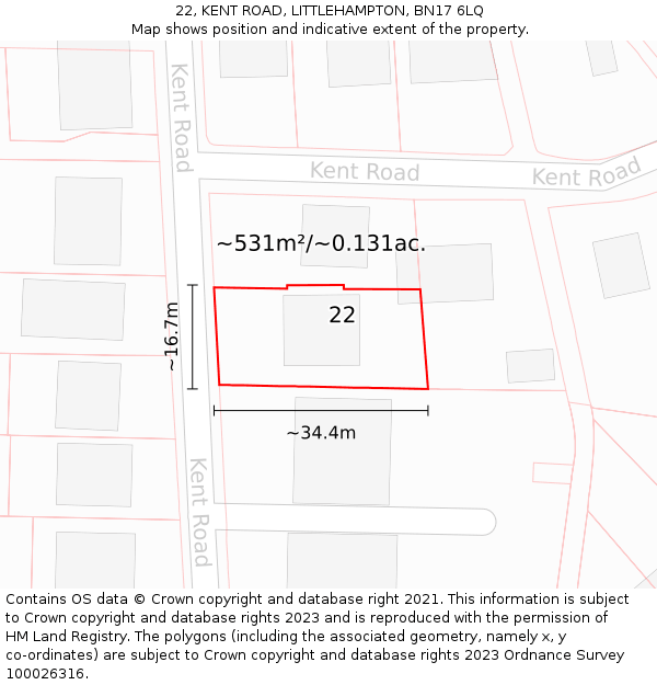 22, KENT ROAD, LITTLEHAMPTON, BN17 6LQ: Plot and title map