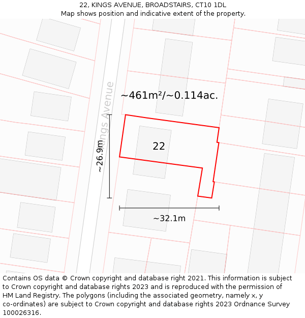 22, KINGS AVENUE, BROADSTAIRS, CT10 1DL: Plot and title map