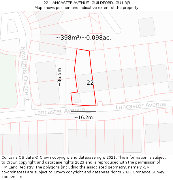 22, LANCASTER AVENUE, GUILDFORD, GU1 3JR: Plot and title map