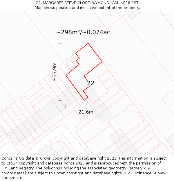 22, MARGARET REEVE CLOSE, WYMONDHAM, NR18 0ST: Plot and title map