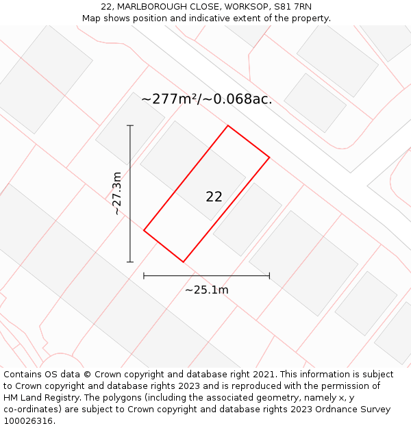 22, MARLBOROUGH CLOSE, WORKSOP, S81 7RN: Plot and title map
