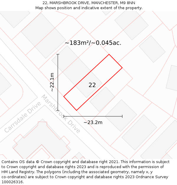 22, MARSHBROOK DRIVE, MANCHESTER, M9 8NN: Plot and title map