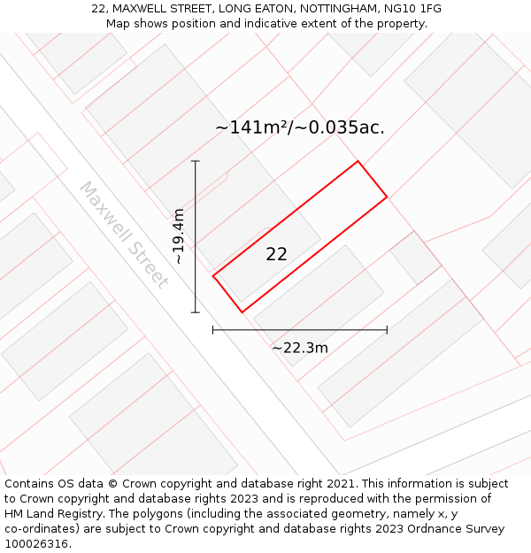 22, MAXWELL STREET, LONG EATON, NOTTINGHAM, NG10 1FG: Plot and title map