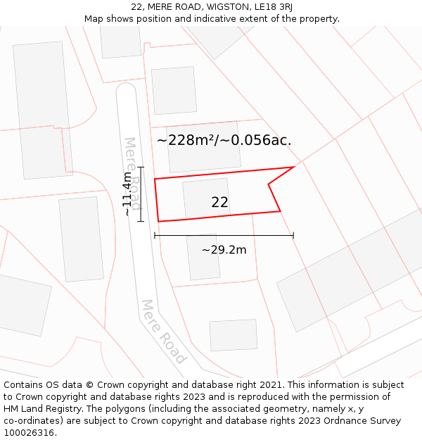 22, MERE ROAD, WIGSTON, LE18 3RJ: Plot and title map