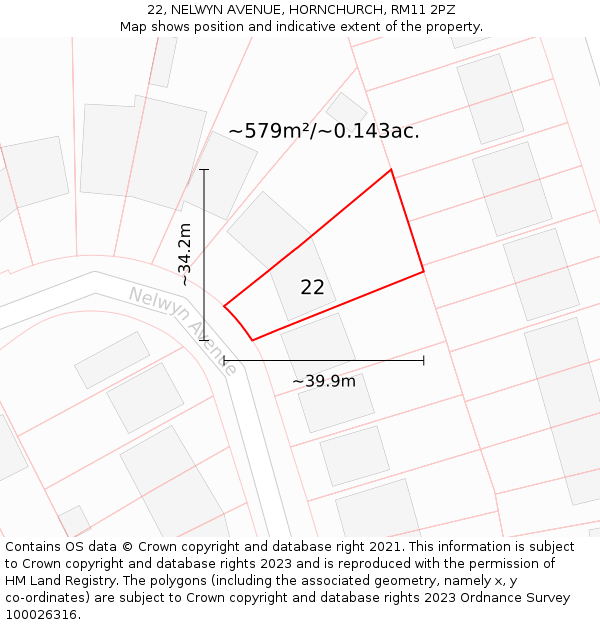 22, NELWYN AVENUE, HORNCHURCH, RM11 2PZ: Plot and title map