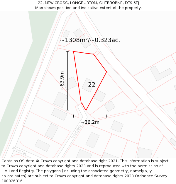 22, NEW CROSS, LONGBURTON, SHERBORNE, DT9 6EJ: Plot and title map