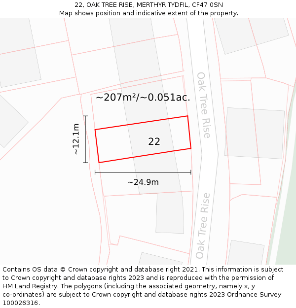 22, OAK TREE RISE, MERTHYR TYDFIL, CF47 0SN: Plot and title map