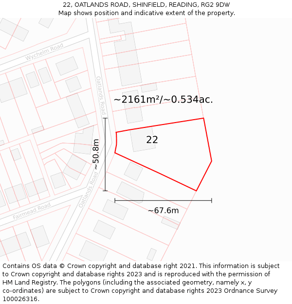 22, OATLANDS ROAD, SHINFIELD, READING, RG2 9DW: Plot and title map