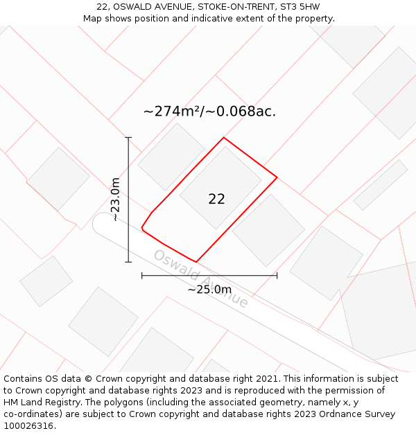 22, OSWALD AVENUE, STOKE-ON-TRENT, ST3 5HW: Plot and title map