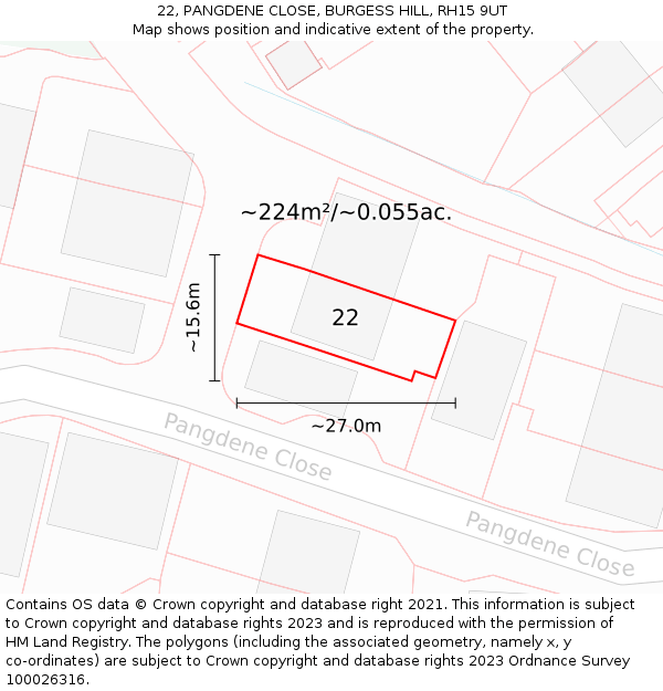 22, PANGDENE CLOSE, BURGESS HILL, RH15 9UT: Plot and title map