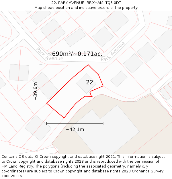 22, PARK AVENUE, BRIXHAM, TQ5 0DT: Plot and title map