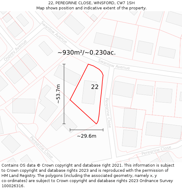 22, PEREGRINE CLOSE, WINSFORD, CW7 1SH: Plot and title map