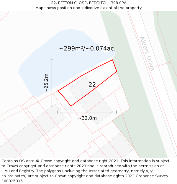 22, PETTON CLOSE, REDDITCH, B98 0PA: Plot and title map