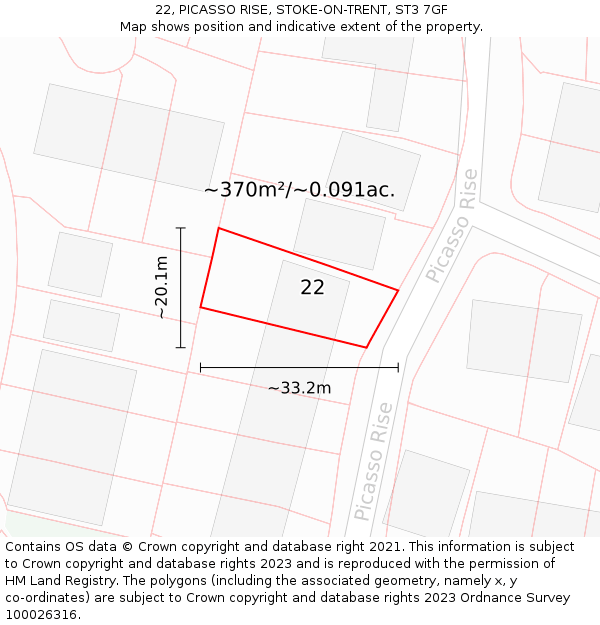 22, PICASSO RISE, STOKE-ON-TRENT, ST3 7GF: Plot and title map