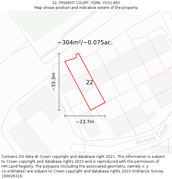22, PINSENT COURT, YORK, YO31 8SY: Plot and title map