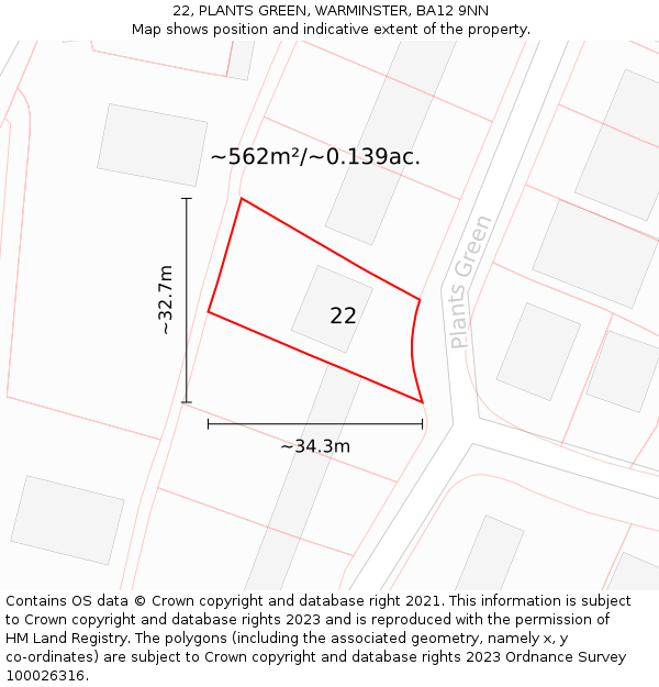 22, PLANTS GREEN, WARMINSTER, BA12 9NN: Plot and title map