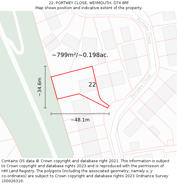 22, PORTWEY CLOSE, WEYMOUTH, DT4 8RF: Plot and title map