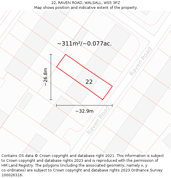 22, RAVEN ROAD, WALSALL, WS5 3PZ: Plot and title map