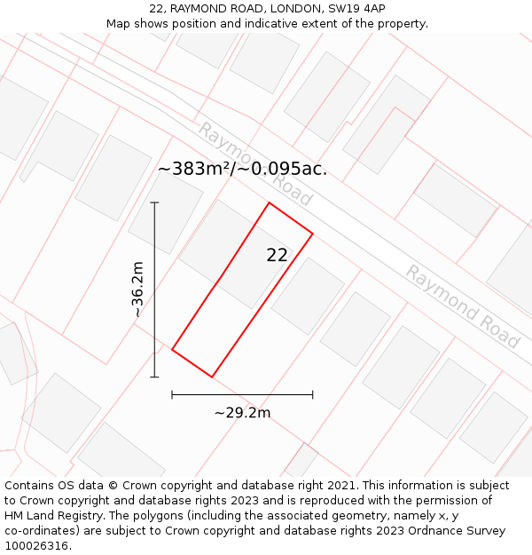 22, RAYMOND ROAD, LONDON, SW19 4AP: Plot and title map