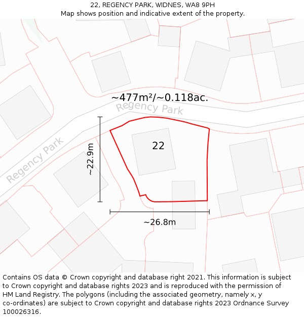 22, REGENCY PARK, WIDNES, WA8 9PH: Plot and title map