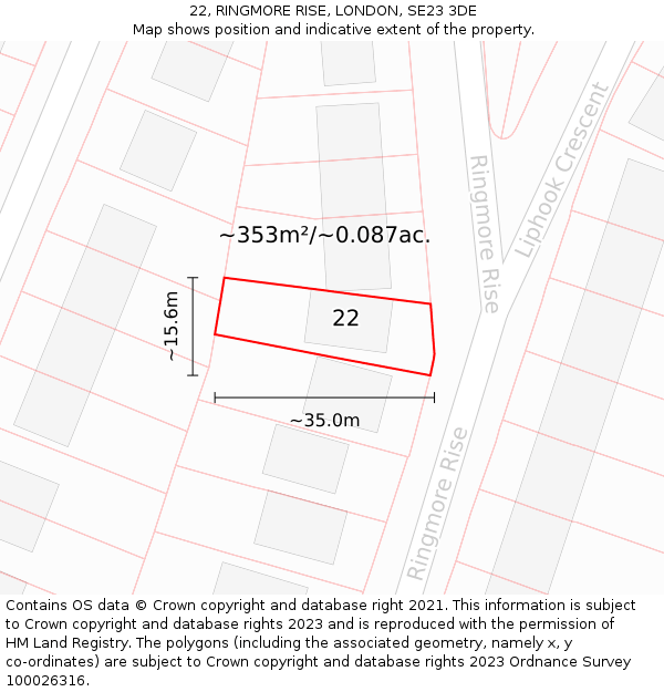 22, RINGMORE RISE, LONDON, SE23 3DE: Plot and title map