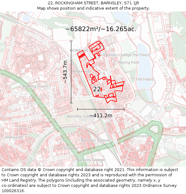 22, ROCKINGHAM STREET, BARNSLEY, S71 1JR: Plot and title map