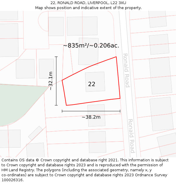 22, RONALD ROAD, LIVERPOOL, L22 3XU: Plot and title map