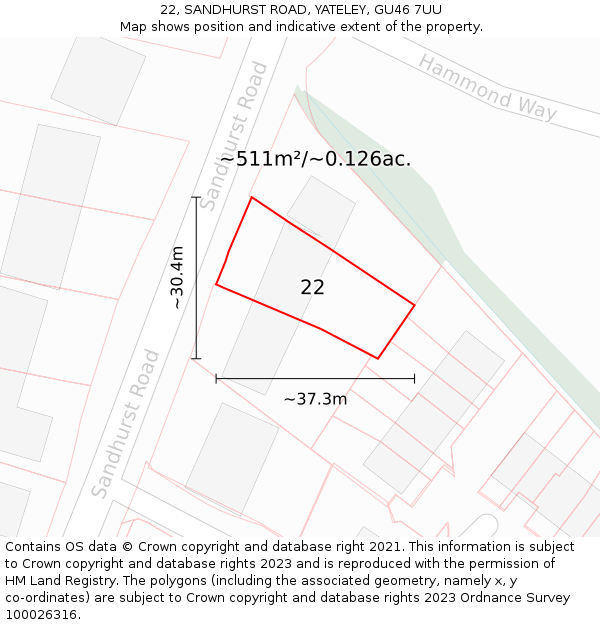 22, SANDHURST ROAD, YATELEY, GU46 7UU: Plot and title map