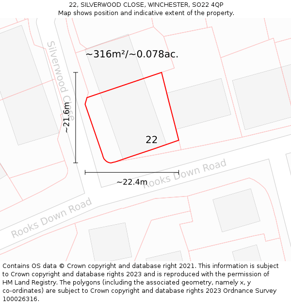 22, SILVERWOOD CLOSE, WINCHESTER, SO22 4QP: Plot and title map