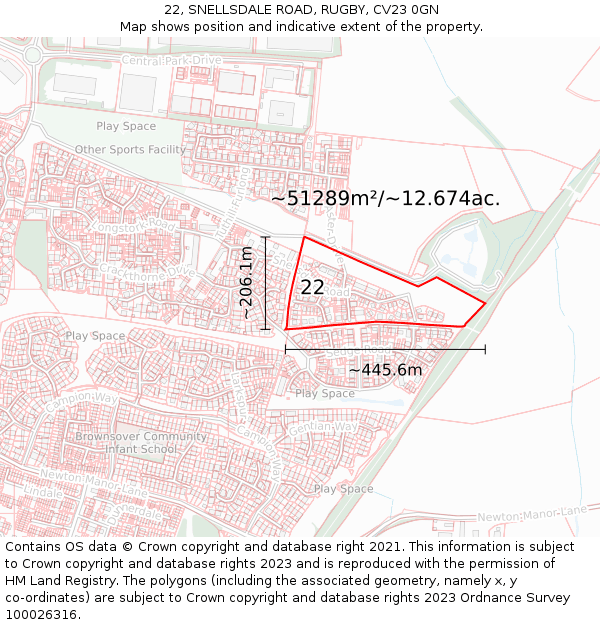 22, SNELLSDALE ROAD, RUGBY, CV23 0GN: Plot and title map