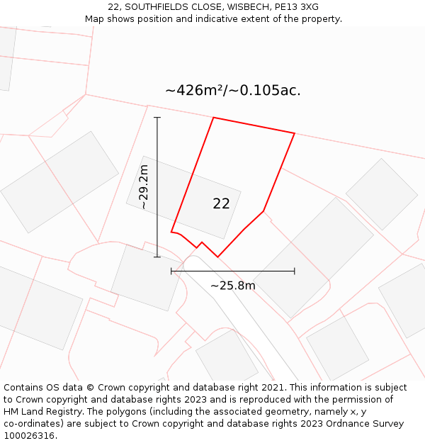 22, SOUTHFIELDS CLOSE, WISBECH, PE13 3XG: Plot and title map