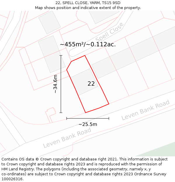 22, SPELL CLOSE, YARM, TS15 9SD: Plot and title map