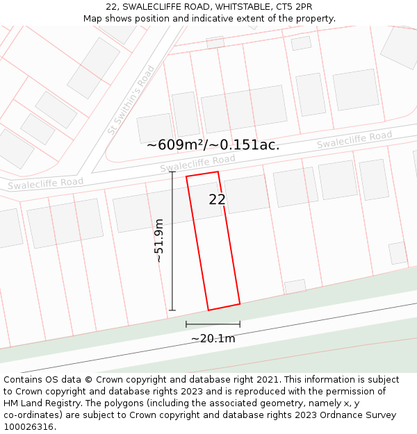 22, SWALECLIFFE ROAD, WHITSTABLE, CT5 2PR: Plot and title map