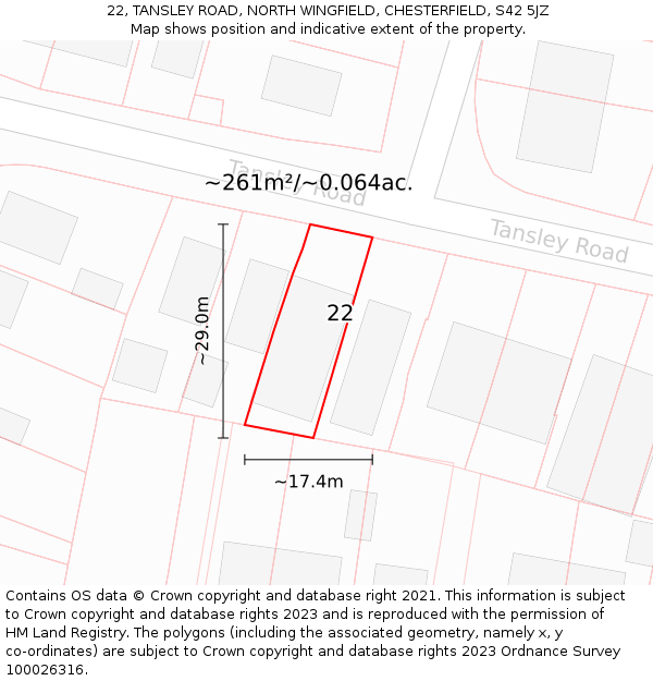 22, TANSLEY ROAD, NORTH WINGFIELD, CHESTERFIELD, S42 5JZ: Plot and title map